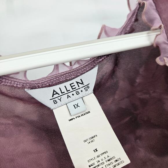 Vintage Allen by ABS Blouse Purple Tie Dye y2k Ruffle Trim Fairy Goth Size 1X - Picture 3 of 6